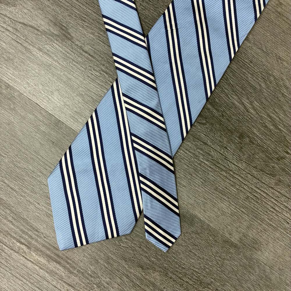 Brooks Brothers 346 Silk Tie Blue Navy Ivory Repp Stripe Made USA 3.75" 59"
